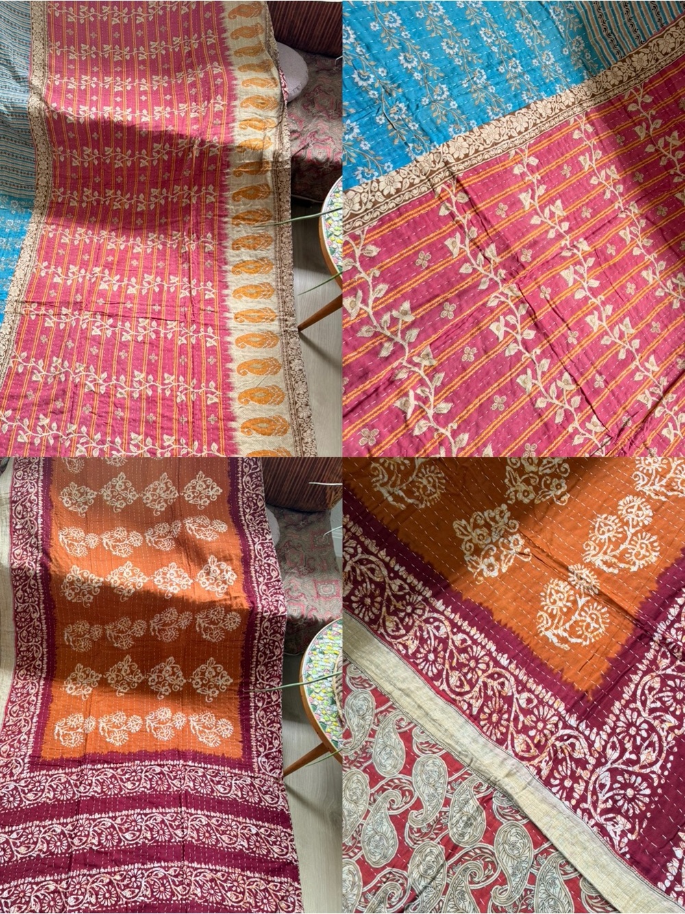 Colorful Kantha Quilt Twin Handmade Cotton Boho Reversible Patchwork Throw